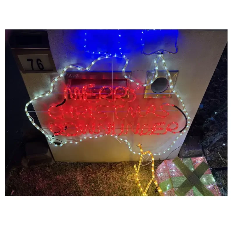 Red & White Merry Christmas Down Under Aussie Rope Light Silhouette - 1.1m